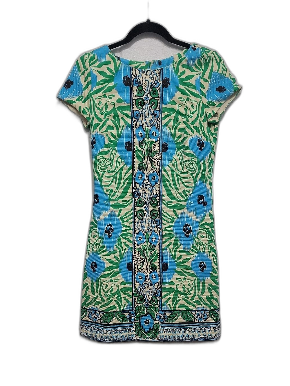 Lilly Pulitzer Blue & Green Floral Center-Panel Mini Dress